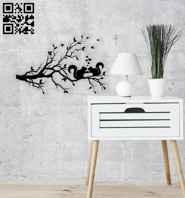 Squirrel on branch wall decor E0014340 file cdr and dxf free vector download for laser cut plasma