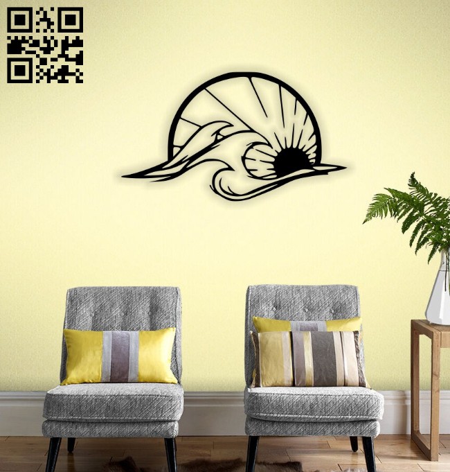 Wave and sun wall decor E0014350 file cdr and dxf free vector download for laser cut plasma