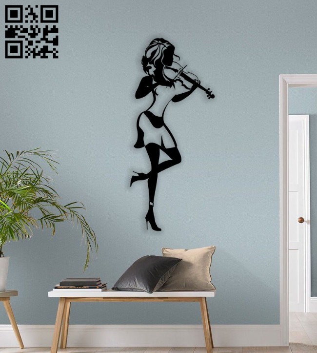 Woman with Violin wall decor E0014382 file cdr and dxf free vector download for laser cut plasma