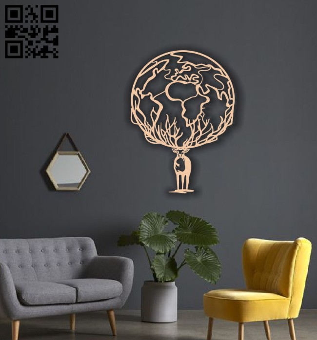 World Deer wall decor E0014215 file cdr and dxf free vector download for laser cut plasma