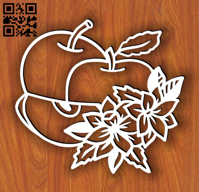 Apple with flower E0014541 file cdr and dxf free vector download for laser cut
