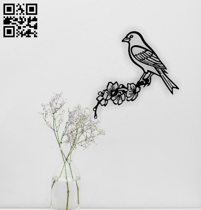 Bird with flower E0014847 file cdr and dxf free vector download for laser engraving machine