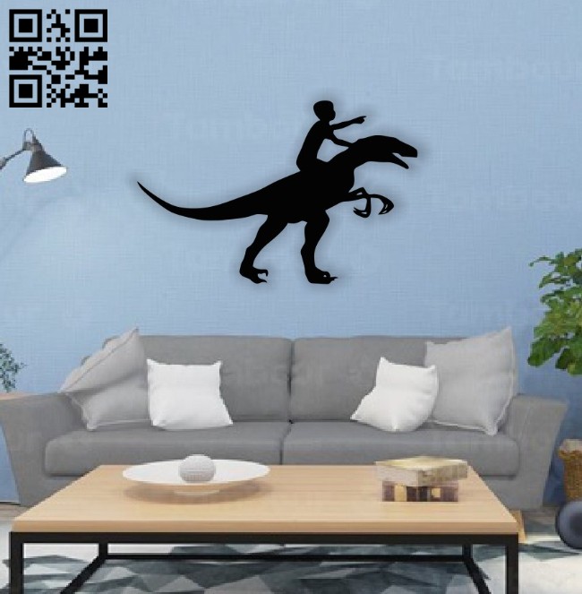 Boy with dinosaur wall decor E0014554 file cdr and dxf free vector download for laser cut plasma
