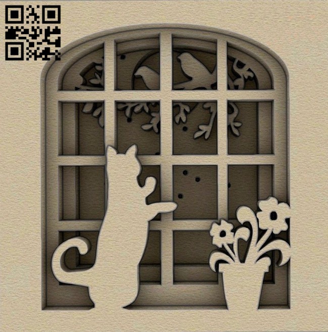Cat on the window E0014659 file cdr and dxf free vector download for laser cut