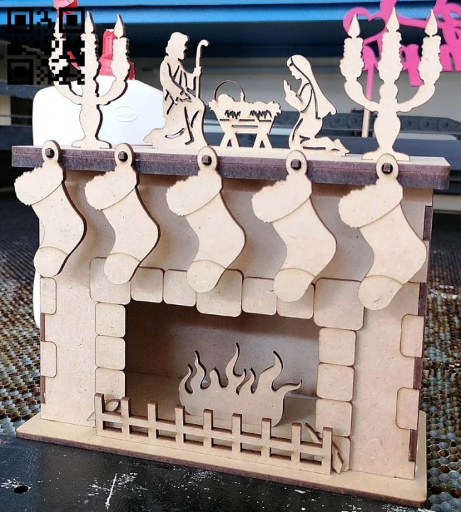 Christmas fireplace E0014590 file cdr and dxf free vector download for laser cut