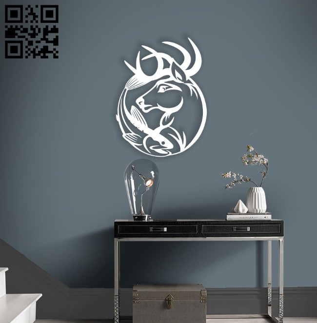 Deer with fish wall decor E0014740 file cdr and dxf free vector download for laser cut plasma