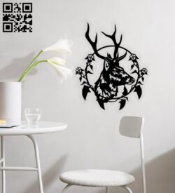 Deer with flower E0014736 file cdr and dxf free vector download for laser cut plasma