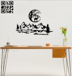Deer with mountain wall decor E0014789 file cdr and dxf free vector download for laser cut plasma