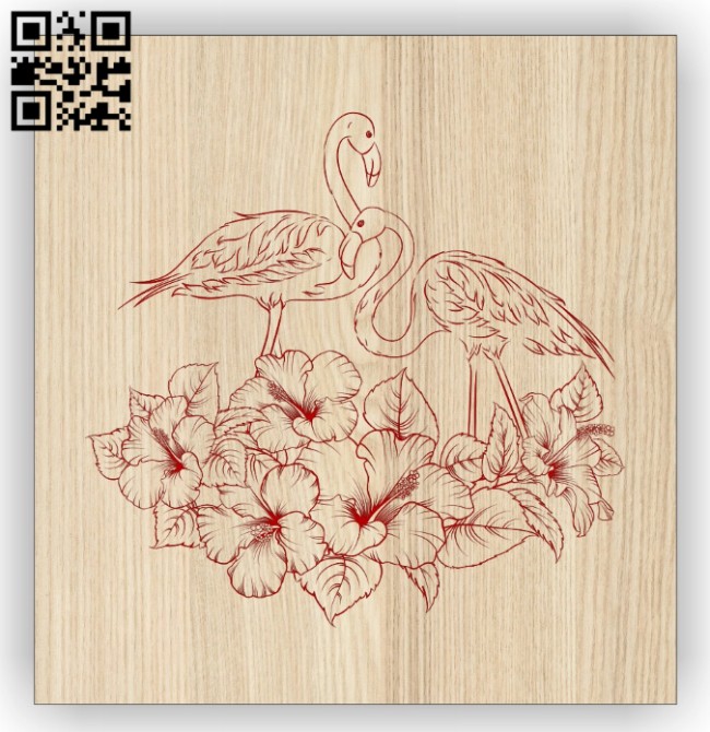 Flamingo with flower E0014597 file cdr and dxf free vector download for laser engraving machine