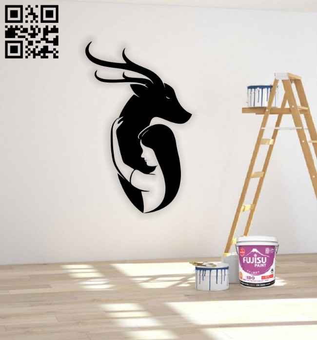 Girl with deer wall decor E0014602 file cdr and dxf free vector download for laser cut plasma