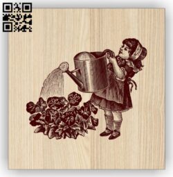 Little girl watering flowers E0014532 file cdr and dxf free vector download for laser engraving machine