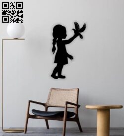 Little girl with bird wall decor E0014558 file cdr and dxf free vector download for laser cut plasma