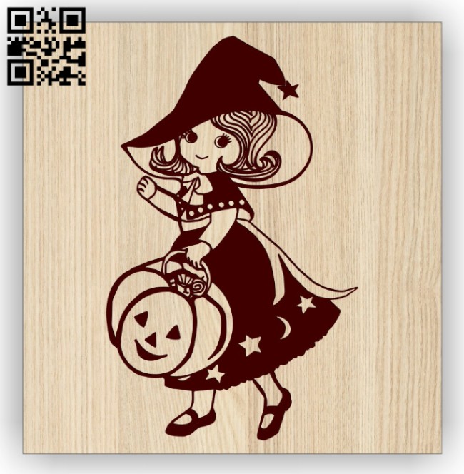 Little girl with halloween E0014531 file cdr and dxf free vector download for laser engraving machine