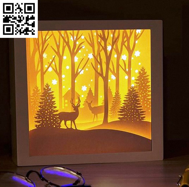 Merry Christmas in the pine forest light box E0014774 file cdr and dxf ...