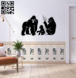 Monkey family wall decor E0014621 file cdr and dxf free vector download for laser cut plasma