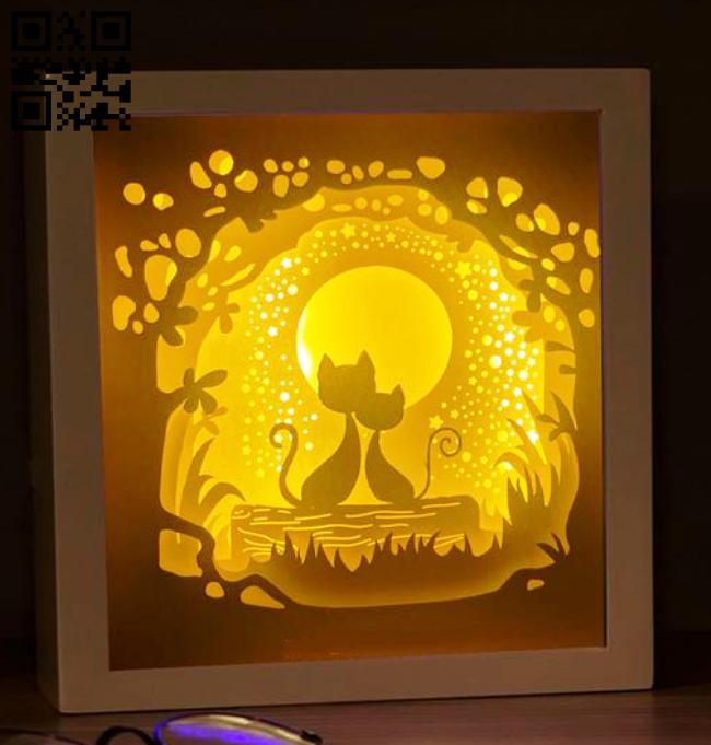 Moon cat light box E0014676 file cdr and dxf free vector download for laser cut