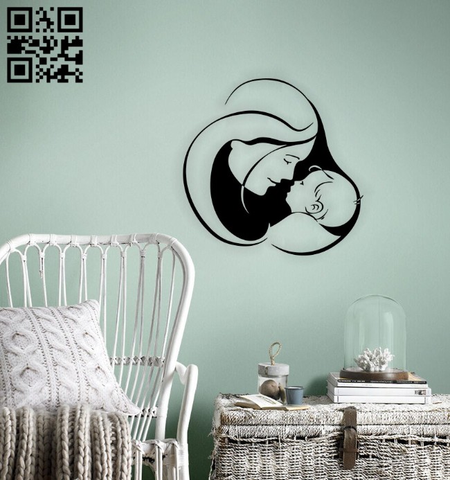 Mother with baby wall decor E0014694 file cdr and dxf free vector download for laser cut plasma