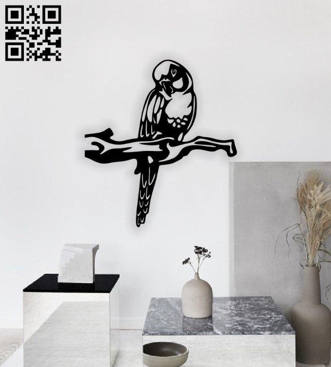 Parrot on a branch wall decor E0014649 file cdr and dxf free vector download for laser cut plasma