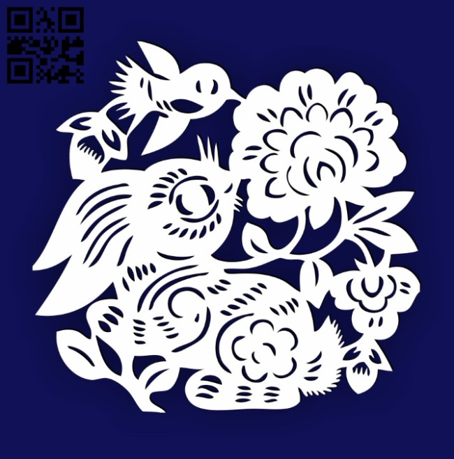 Rabbit with bird E0014493 file cdr and dxf free vector download for laser cut