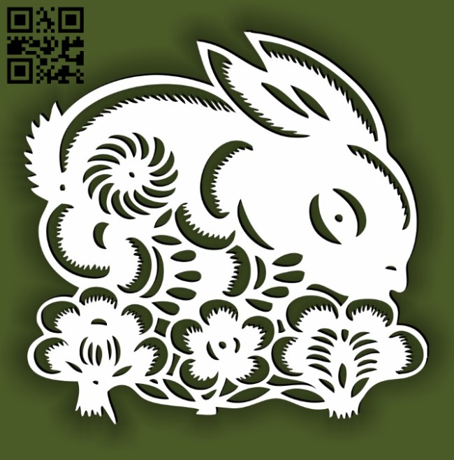Rabbit with flower E0014496 file cdr and dxf free vector download for laser cut