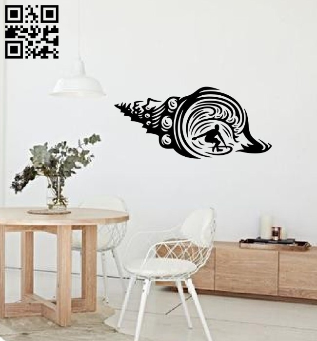 Surfing with seashell E0014642 file cdr and dxf free vector download for laser cut plasma