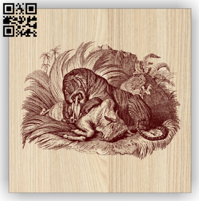 Tiger with prey E0014776 file cdr and dxf free vector download for laser engraving machine