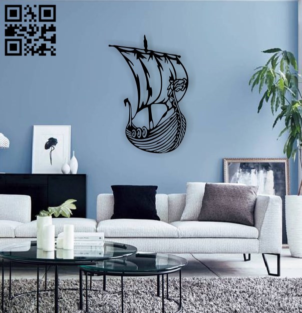 Viking ship wall decor E0014748 file cdr and dxf free vector download for laser cut plasma