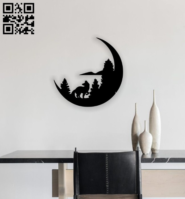 Wolf with moon E0014584 file cdr and dxf free vector download for laser cut plasma