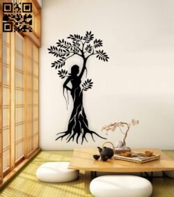 Beautiful women tree wall decor E0015061 file cdr and dxf free vector download for laser cut plasma