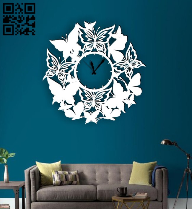 Butterfly clock E0014958 file cdr and dxf free vector download for laser cut plasma