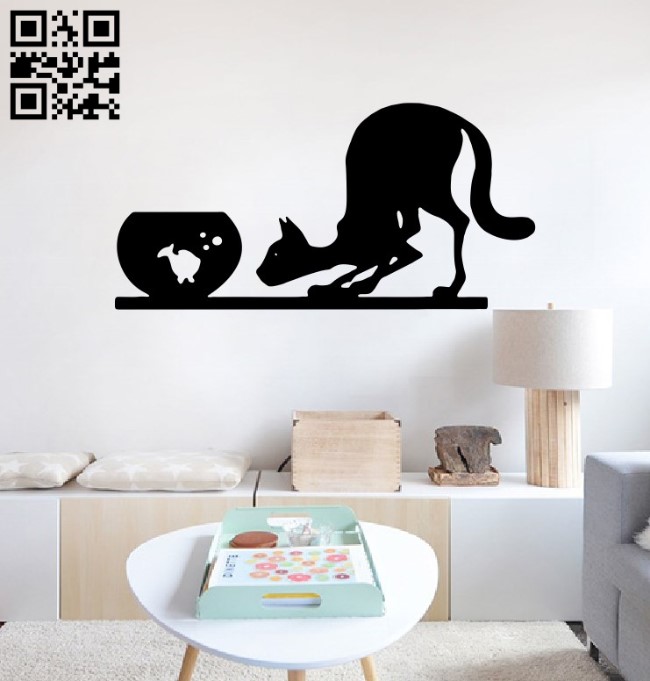 Cat with fish wall decor E0014914 file cdr and dxf free vector download for laser cut plasma