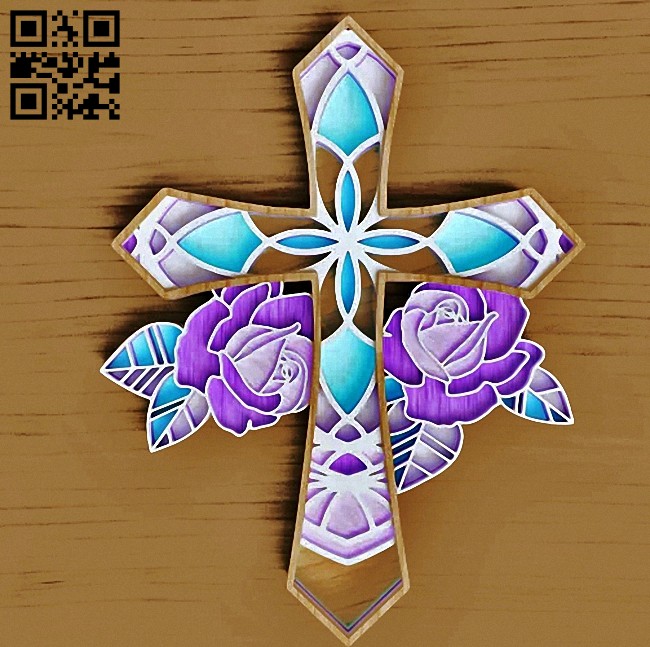 Cross with rose E0014973 file cdr and dxf free vector download for laser cut
