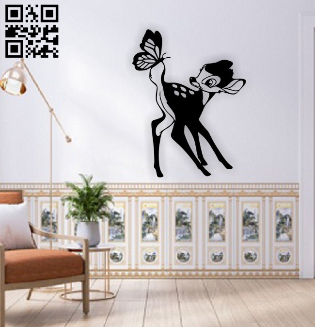 Deer with butterfly wall decor E0014917 file cdr and dxf free vector download for laser cut plasma
