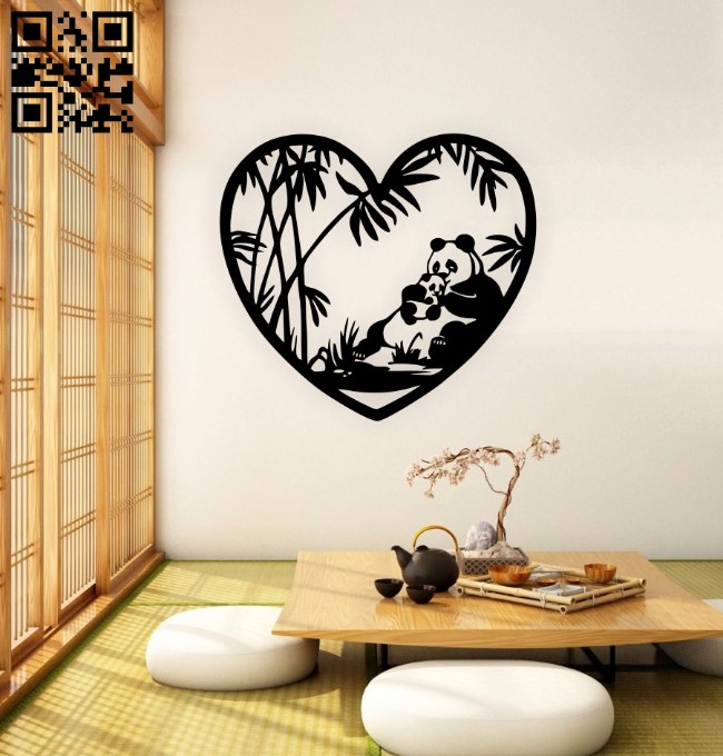 Panda with heart E0014872 file cdr and dxf free vector download for laser cut plasma