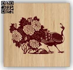 Peacock with flowers E0014929 file cdr and dxf free vector download for laser engraving machine