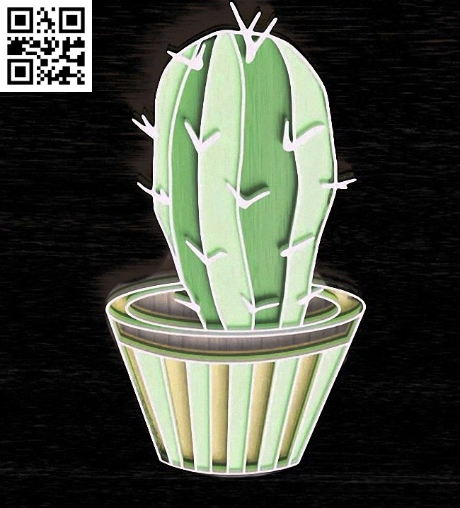 Potted cactus E0015053 file cdr and dxf free vector download for laser cut