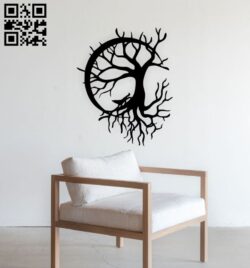 Tree with wolf E0014885 file cdr and dxf free vector download for laser cut plasma