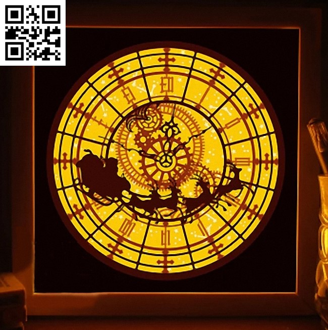 Christmas clock light box E0015177 file cdr and dxf free vector download for laser cut