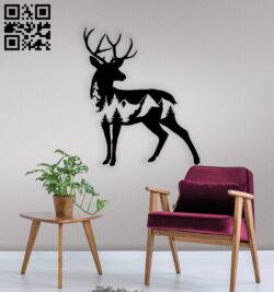 Deer with mountain E0015109 file cdr and dxf free vector download for laser cut plasma