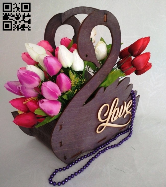 Swan flower basket E0015097 file cdr and dxf free vector download for laser cut