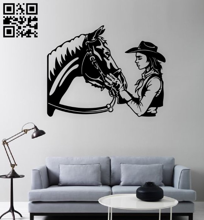 Cowgirl with horse E0015388 file cdr and dxf free vector download for laser cut plasma