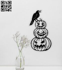 Crow with the pumpkins Halloween E0015346 file cdr and dxf free vector download for laser cut plasma