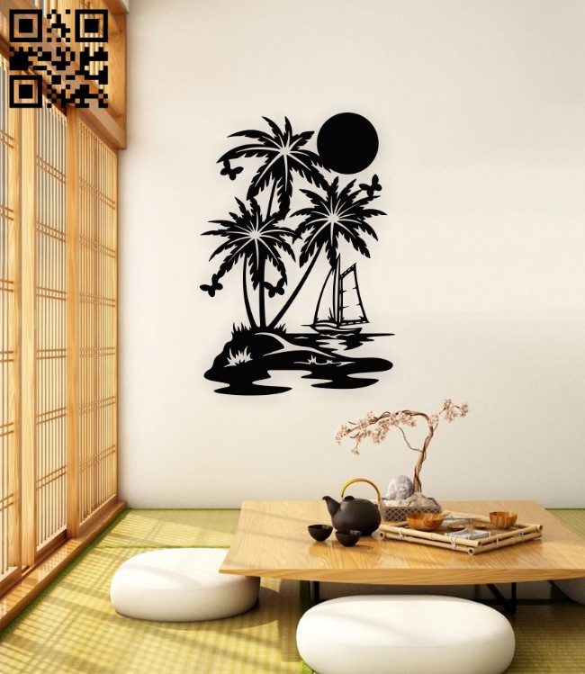 Dawn on the sea wall decor E0015274 file cdr and dxf free vector download for laser cut plasma