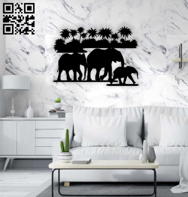 Elephants wall decor E0015267 file cdr and dxf free vector download for laser cut plasma