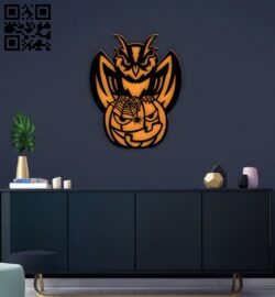 Halloween owl on pumpkin E0015247 file cdr and dxf free vector download for laser cut plasma