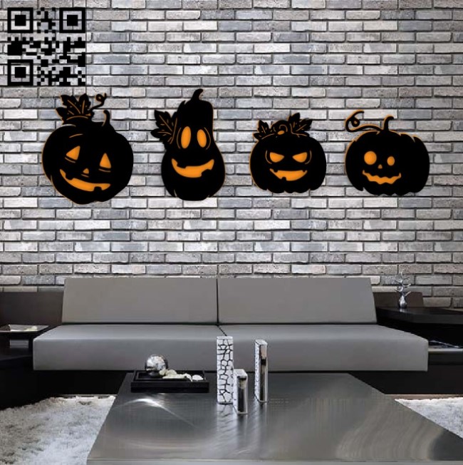Halloween pumpkins E0015246 file cdr and dxf free vector download for laser cut plasma