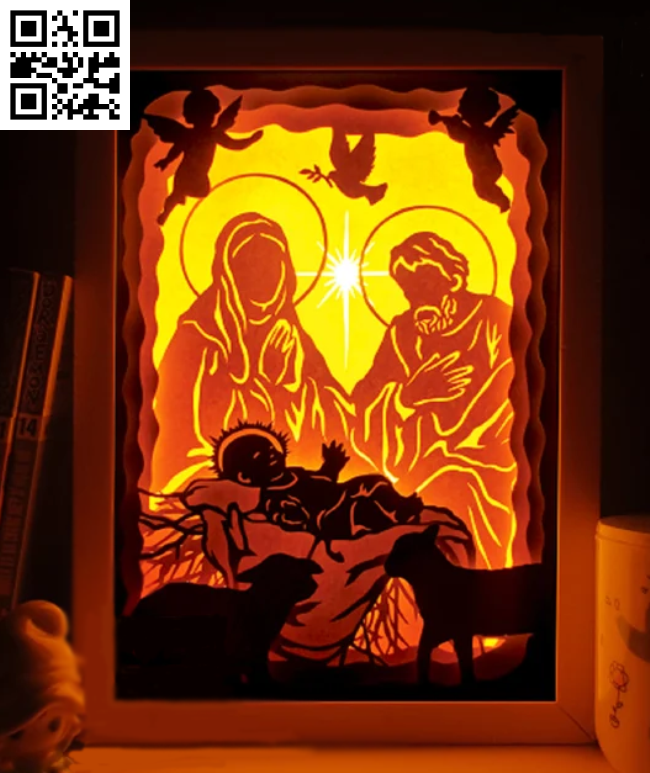 Jesus Christmas light box E0015256 file cdr and dxf free vector download for laser cut