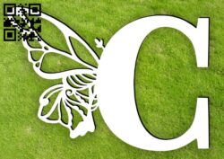 Letter C with butterfly E0015397 file cdr and dxf free vector download for laser cut plasma