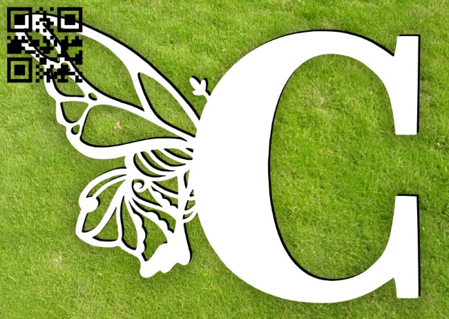 Letter C with butterfly E0015397 file cdr and dxf free vector download for laser cut plasma