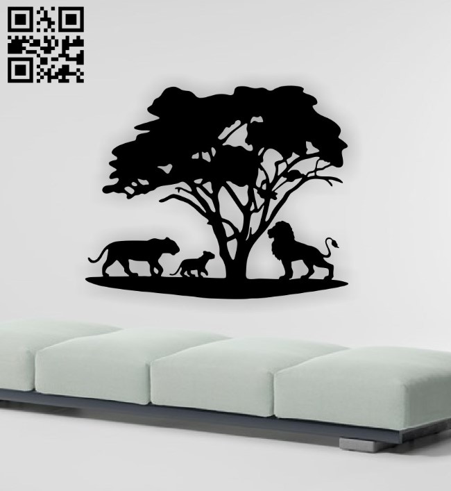 Lion familly wall decor E0015375 file cdr and dxf free vector download for laser cut plasma